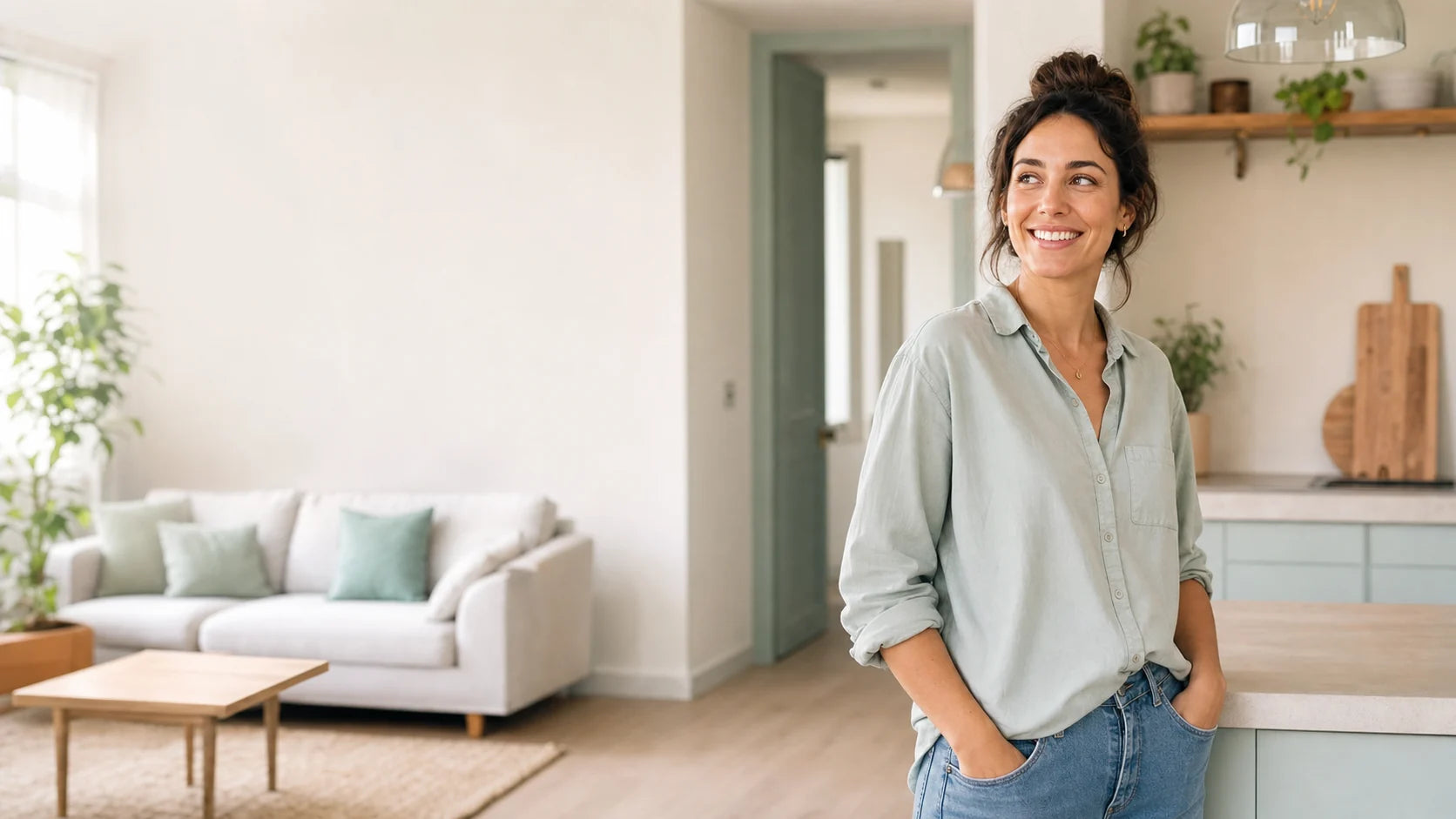 Smiling woman in a bright clean home